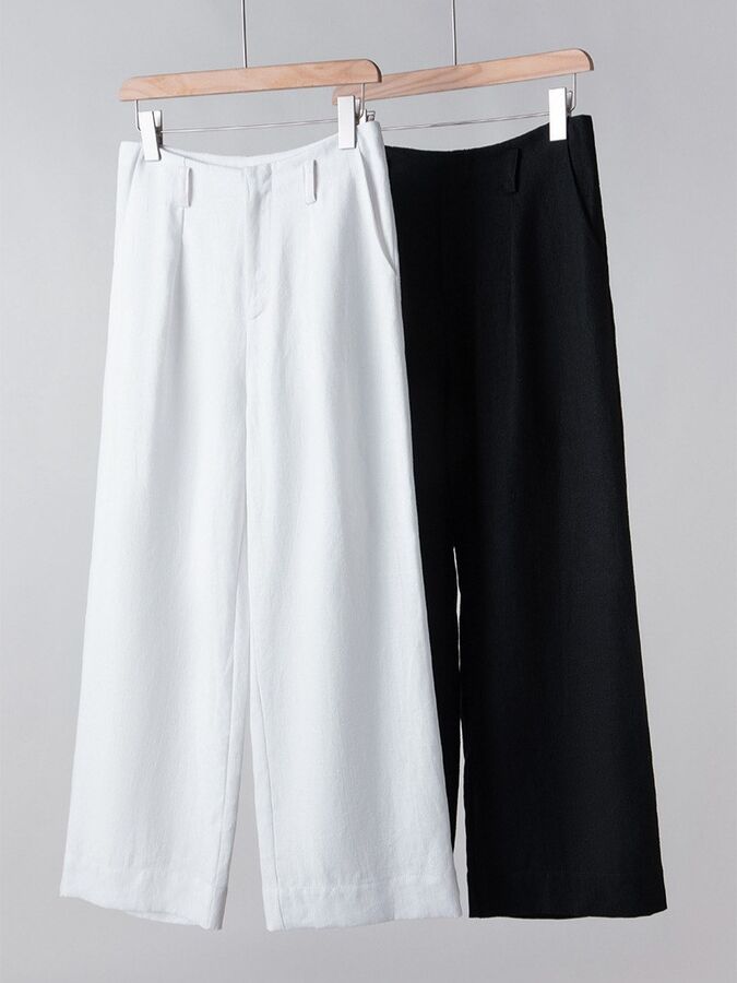 Celana Linen Lurus Pinggang Tinggi Kasual view 4