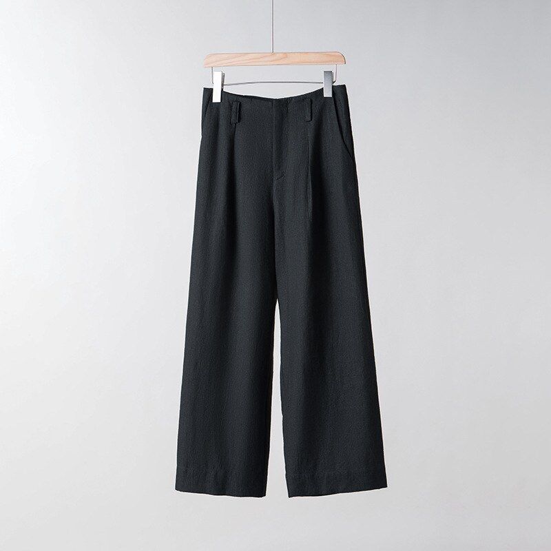 Celana Linen Lurus Pinggang Tinggi Kasual view 7