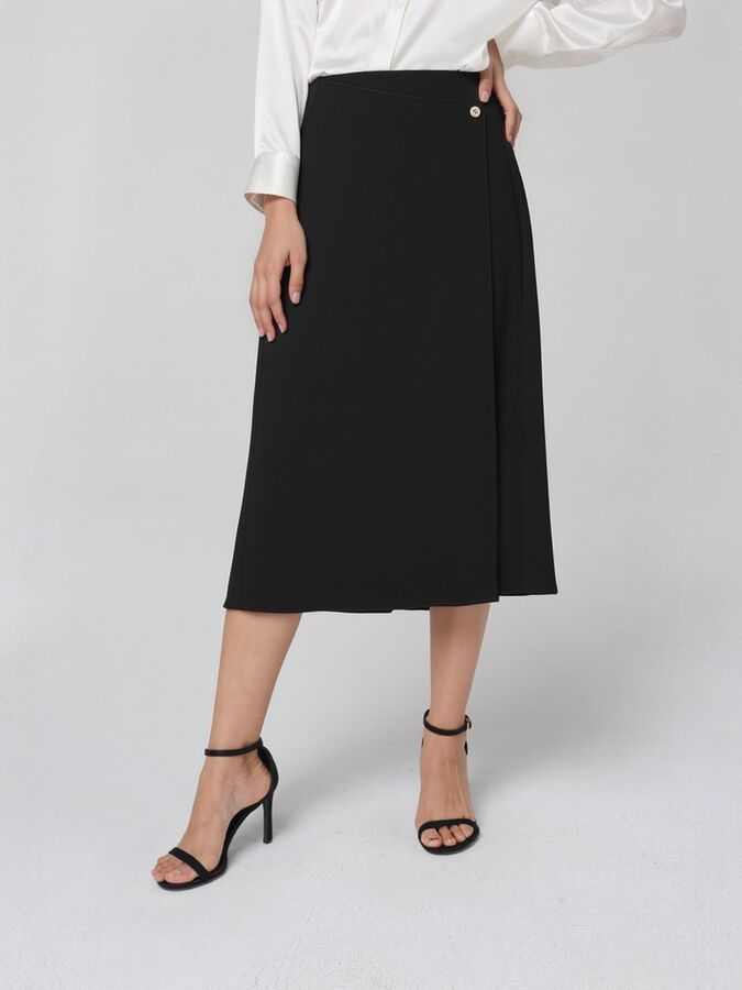 Silk High Waist A-Line Midi Skirt in Black