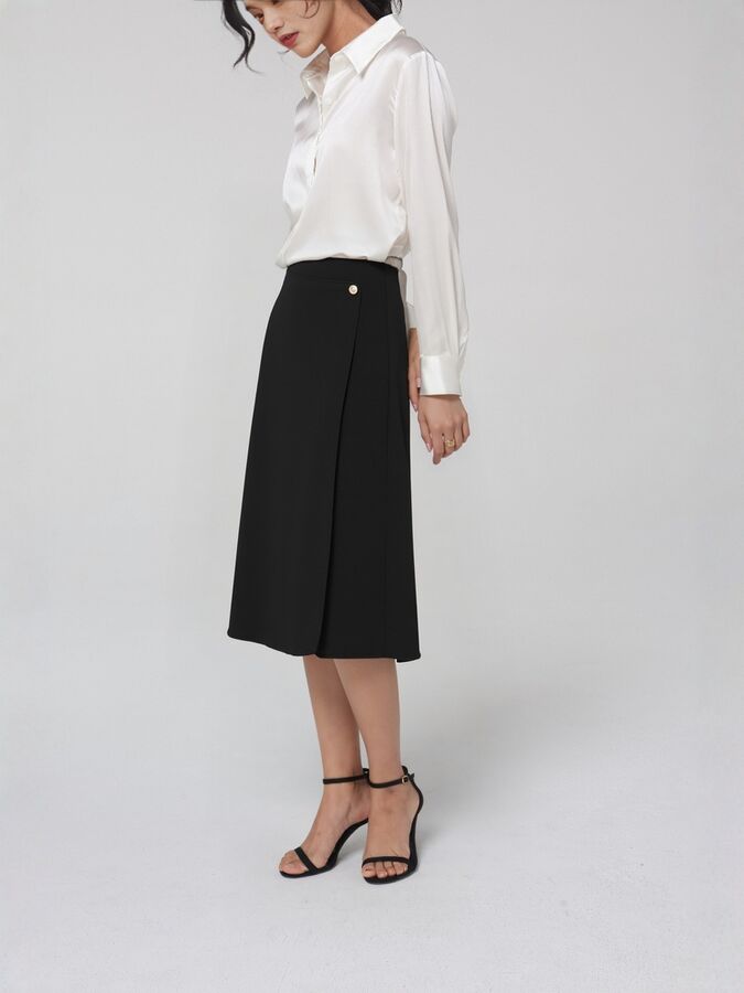Seiden-Midirock mit hoher Taille A-Linie view 2