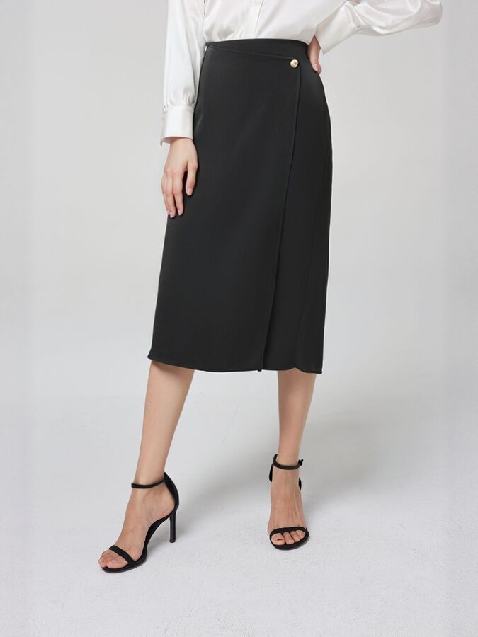 Seiden-Midirock mit hoher Taille A-Linie view 3