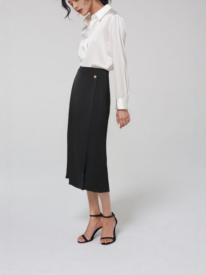 Seiden-Midirock mit hoher Taille A-Linie view 4