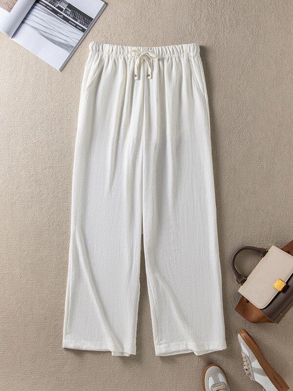Linen wide leg pants in white and blue