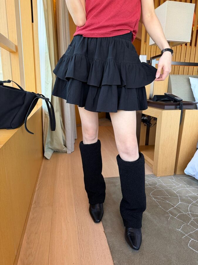 Korean Elastic Waist Ruffle Tiered Skirt view 2