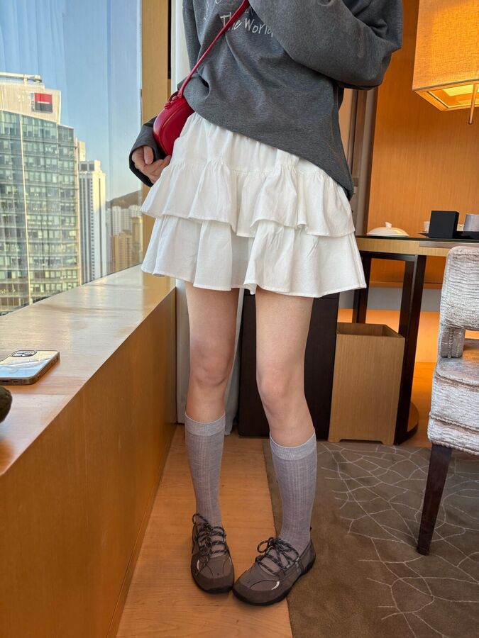 Korean Elastic Waist Ruffle Tiered Skirt view 3