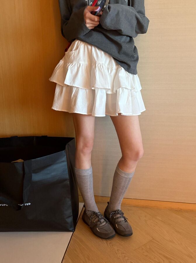 Korean Elastic Waist Ruffle Tiered Skirt view 5