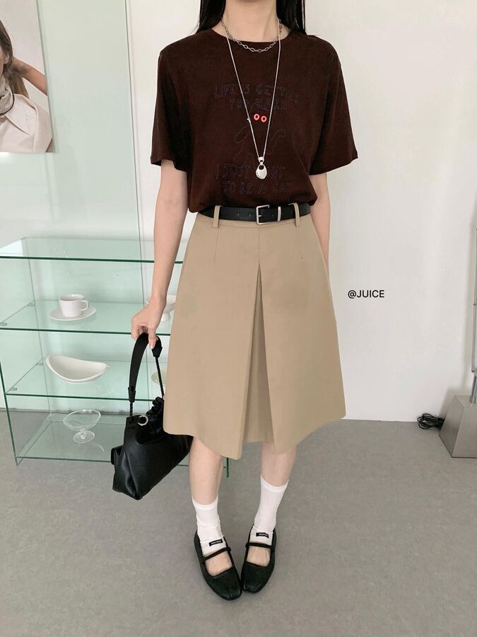 Korean Office Slit Midi Skirt view 3