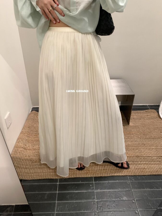 Korean pleated straight midi skirt