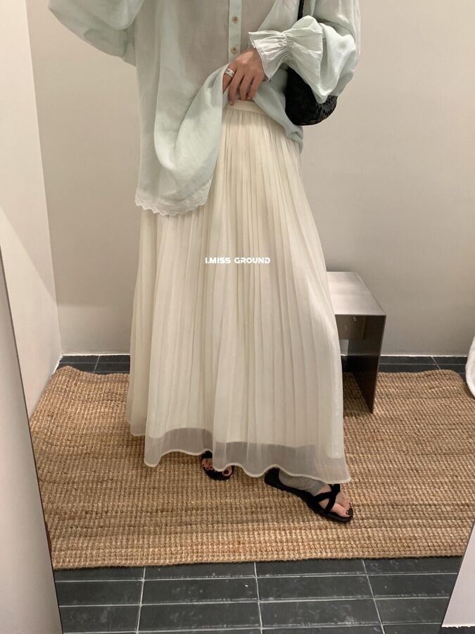 Korean Pleated Straight Midi Skirt view 4