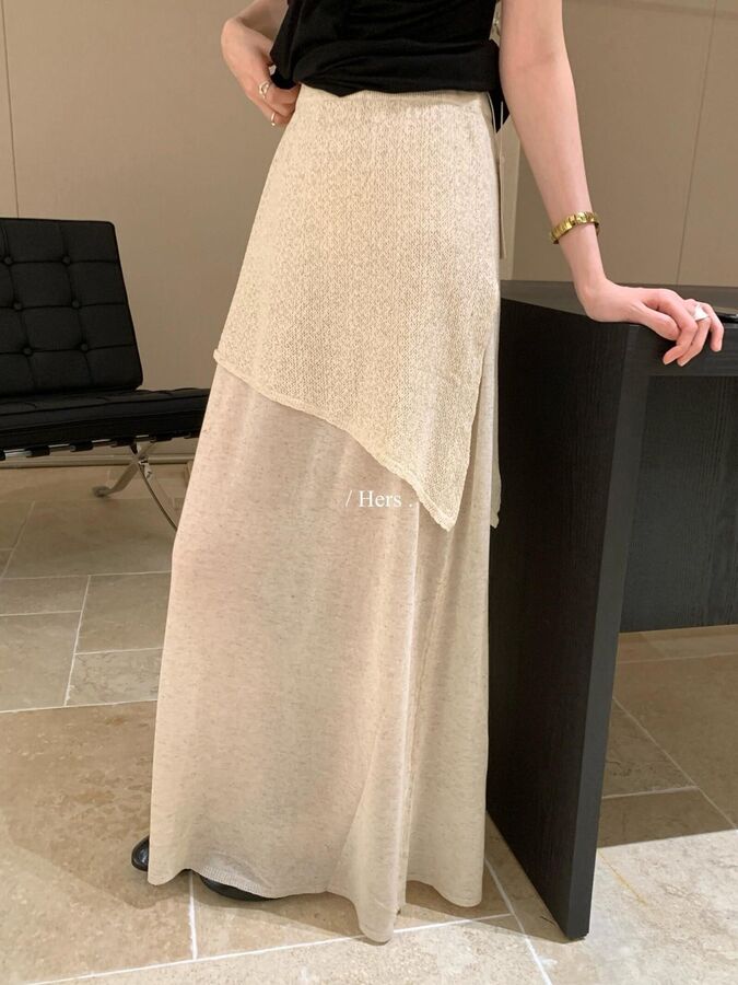 Korean Spliced Knit Midi Skirt