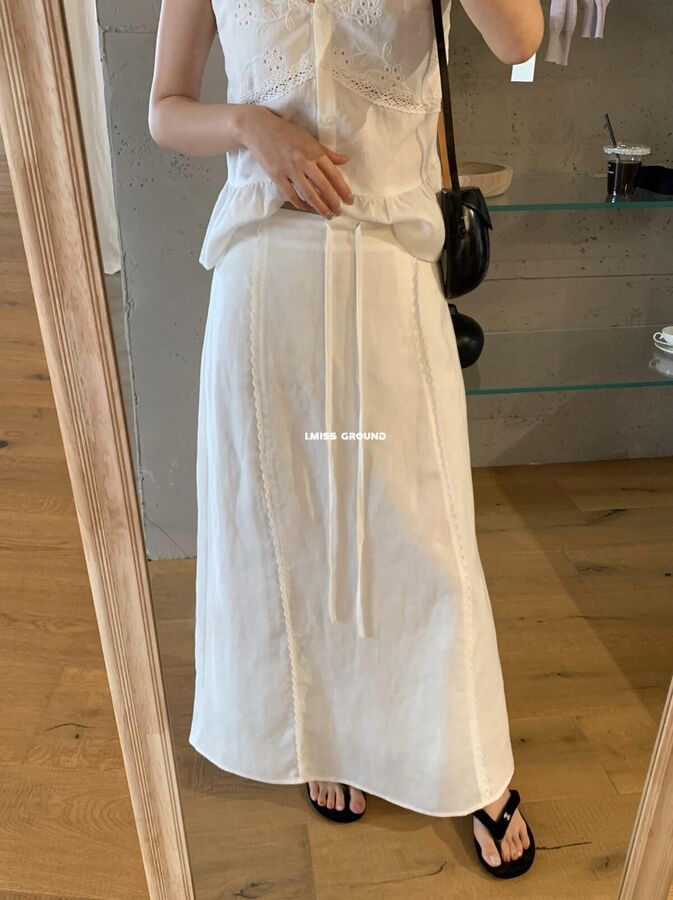 Lace Spliced Tie Straight Skirt