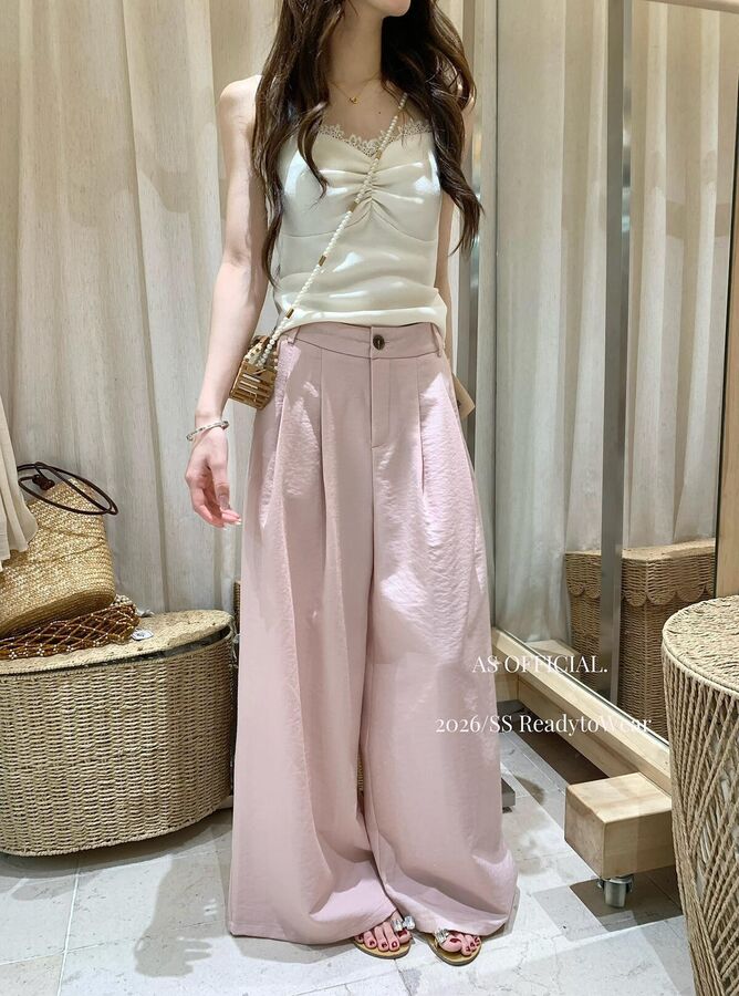 Celana Korea Plisket Kaki Lebar view 2