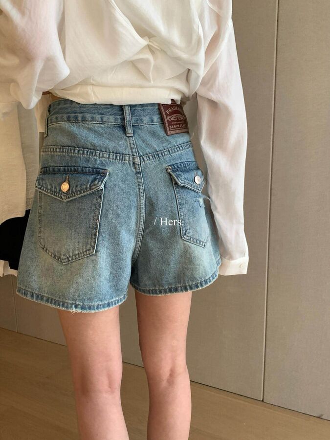 Vintage-gewaschene High-Waist-Jeansshorts view 5