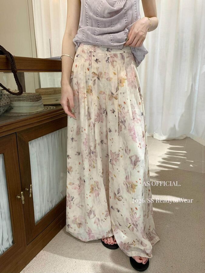 Floral wide leg casual pants