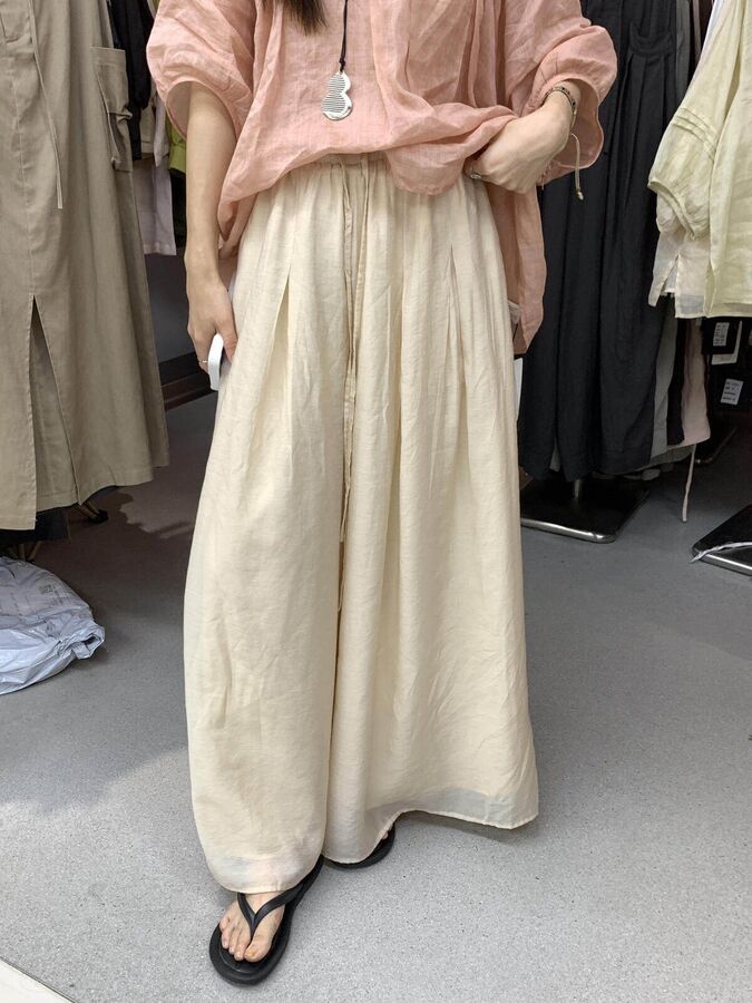 Casual drawstring wide leg pants