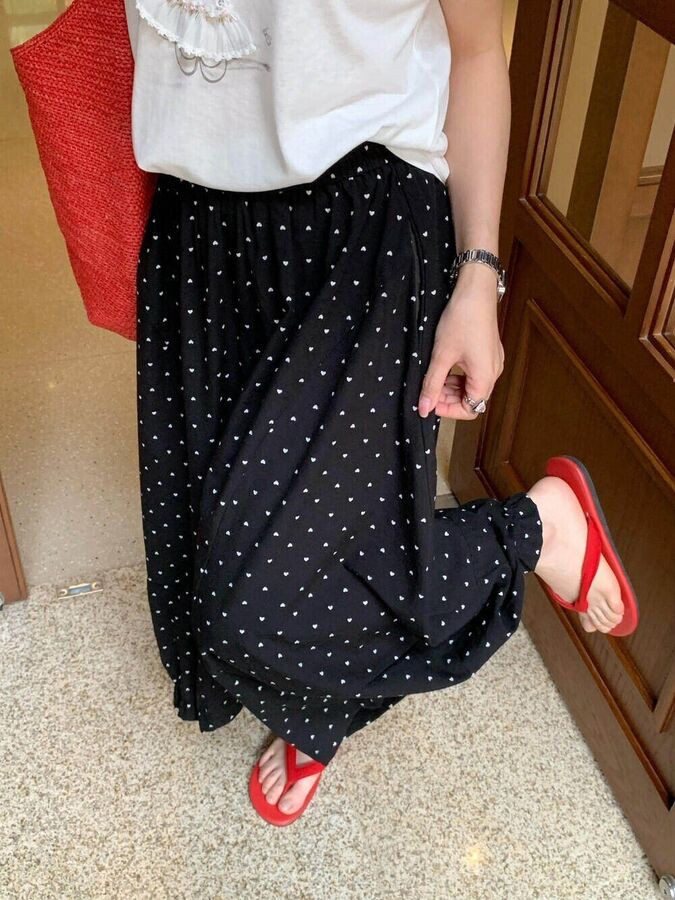 Heart Print Lace Trim Cropped Pants view 4