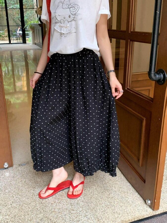 Heart Print Lace Trim Cropped Pants view 5