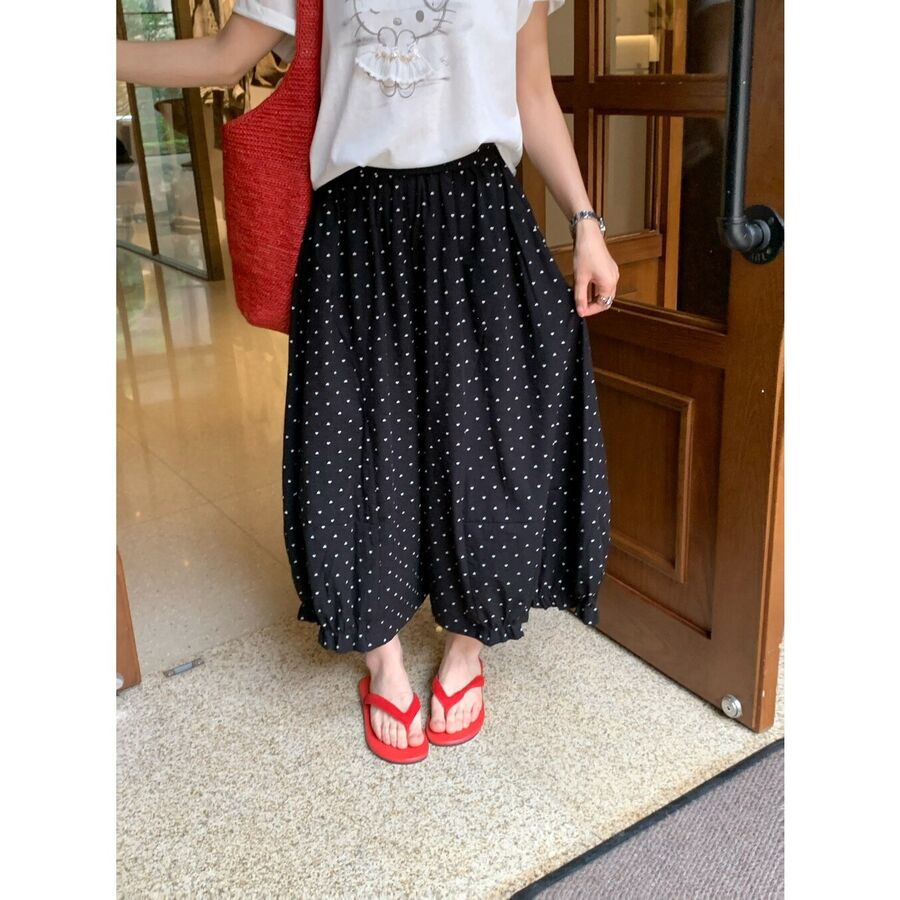 Heart Print Lace Trim Cropped Pants view 6