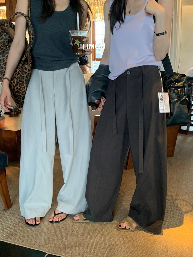 Wide Leg Casual Pants with Belt