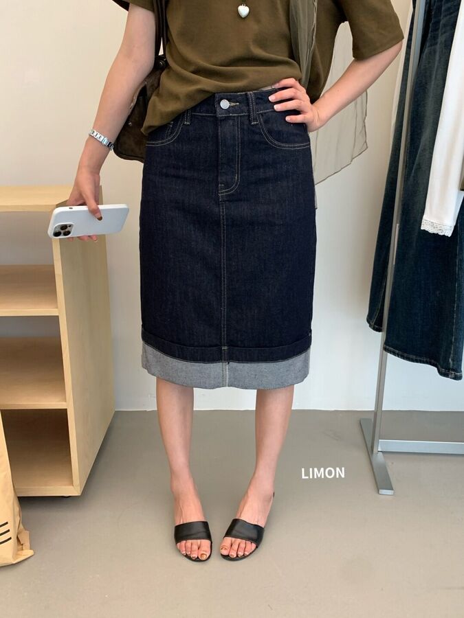 Korean Vintage Denim A-Line Midi Skirt view 2