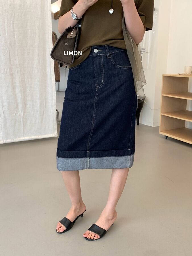 Korean Vintage Denim A-Line Midi Skirt view 3