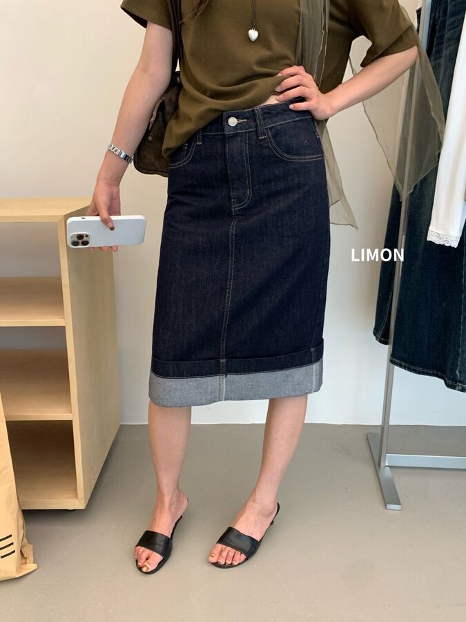 Korean Vintage Denim A-Line Midi Skirt view 5