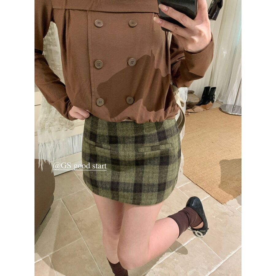 Rok Midi A-Line Plaid Vintage Korea view 7
