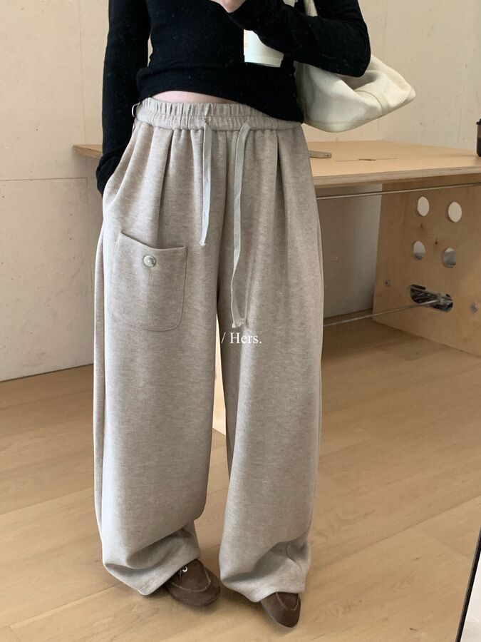 Korean drawstring straight casual pants in grey, oatmeal, and black