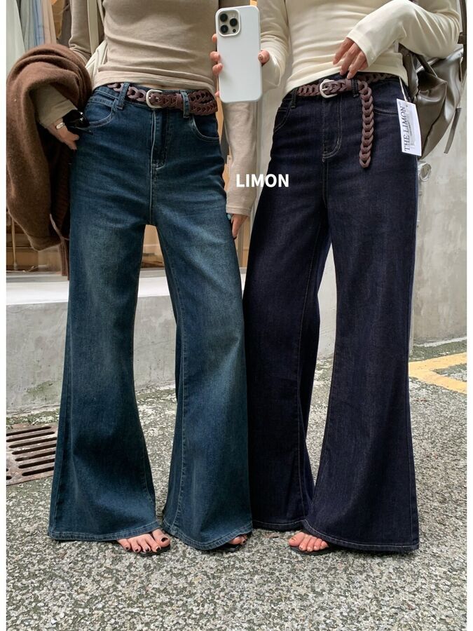 Korean high waist flared jeans in dark blue and denim blue