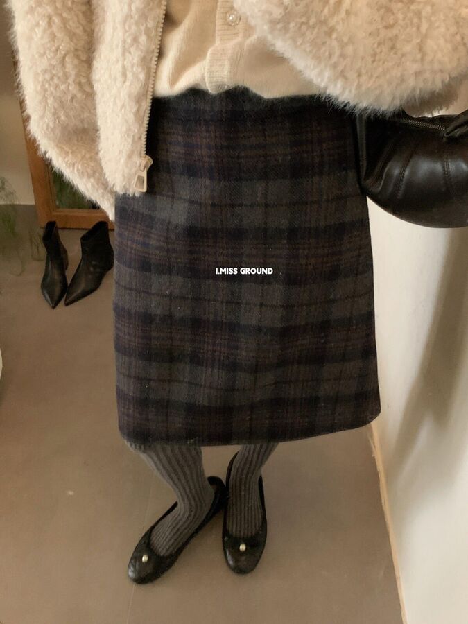 Korean Vintage Plaid A-Line Skirt