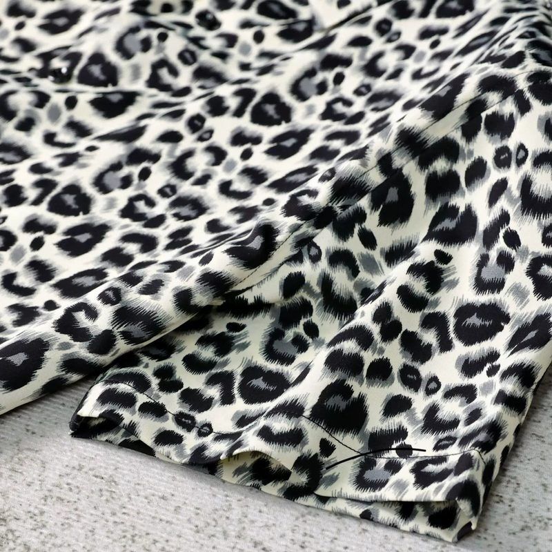Black White Leopard Print Short Sleeve Shirt view 5