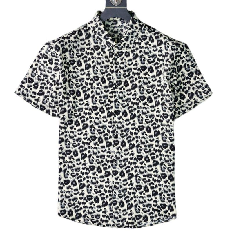 Black White Leopard Print Short Sleeve Shirt view 6