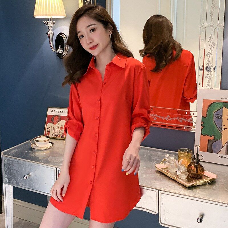 Korean loose long sleeve white shirt in multiple colors