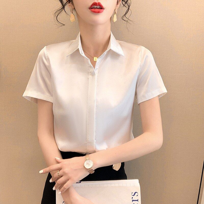 Korean White Short Sleeve Work Shirt view 6