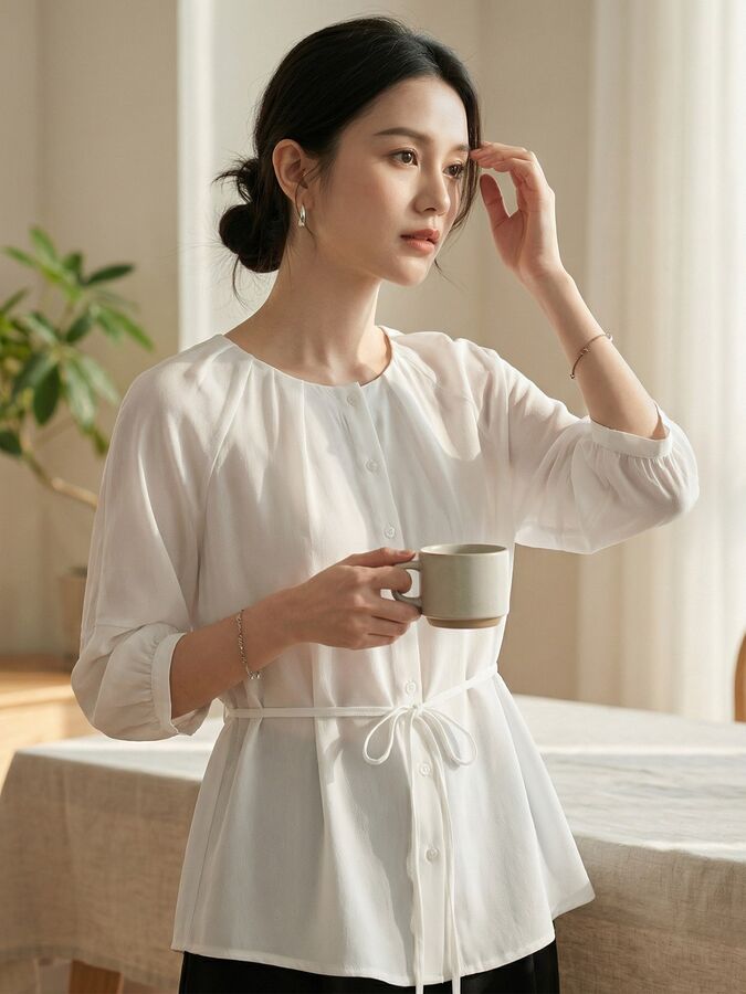 Silk Three Quarter Sleeve Shirt