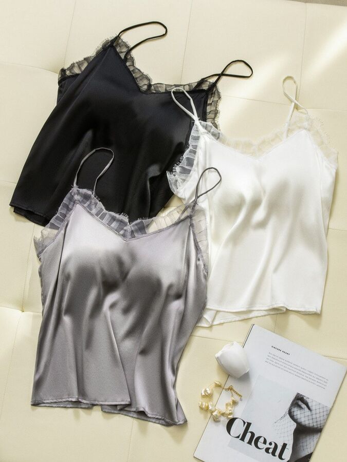 Seidenes Spitzen-Satin-Top view 5