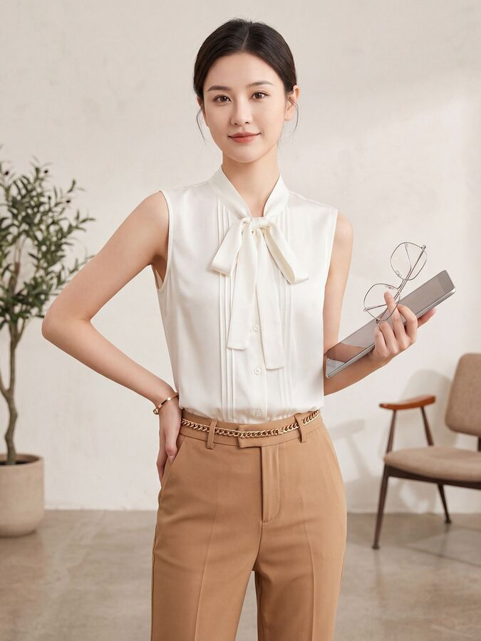 French Silk Sleeveless Bow Shirt
