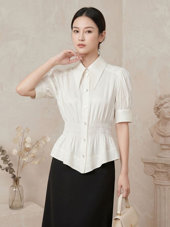 French Silk Jacquard Short Sleeve Shirt