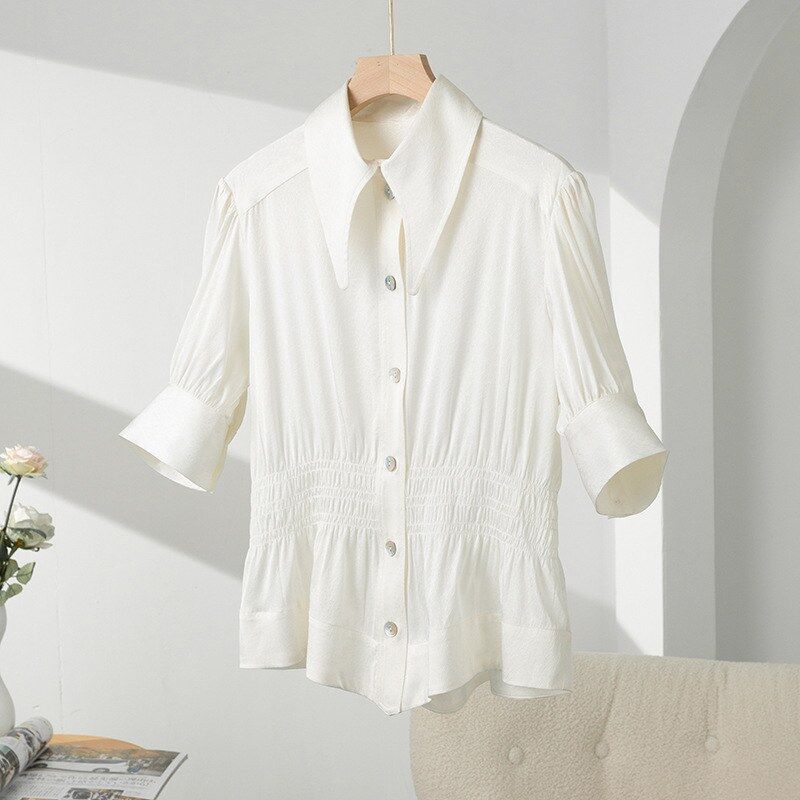 Kemeja Sutra Jacquard Lengan Pendek Prancis view 6