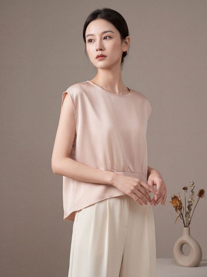 Silk Sleeveless T Shirt