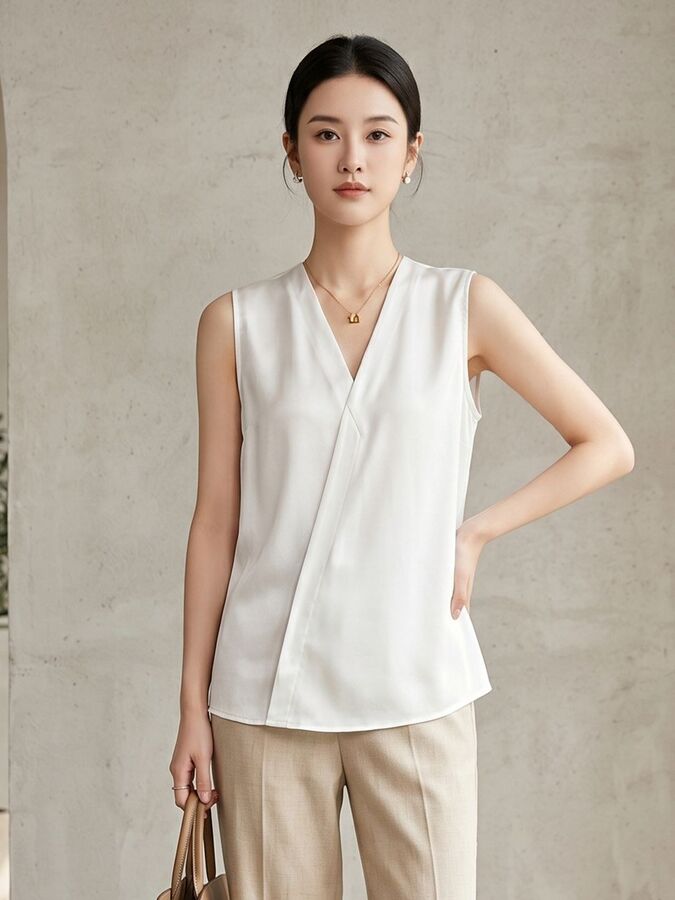 Silk Sleeveless V Neck Shirt view 2