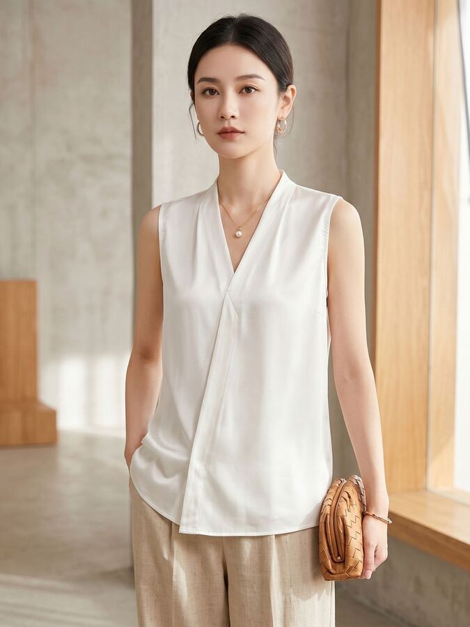Silk Sleeveless V Neck Shirt view 3