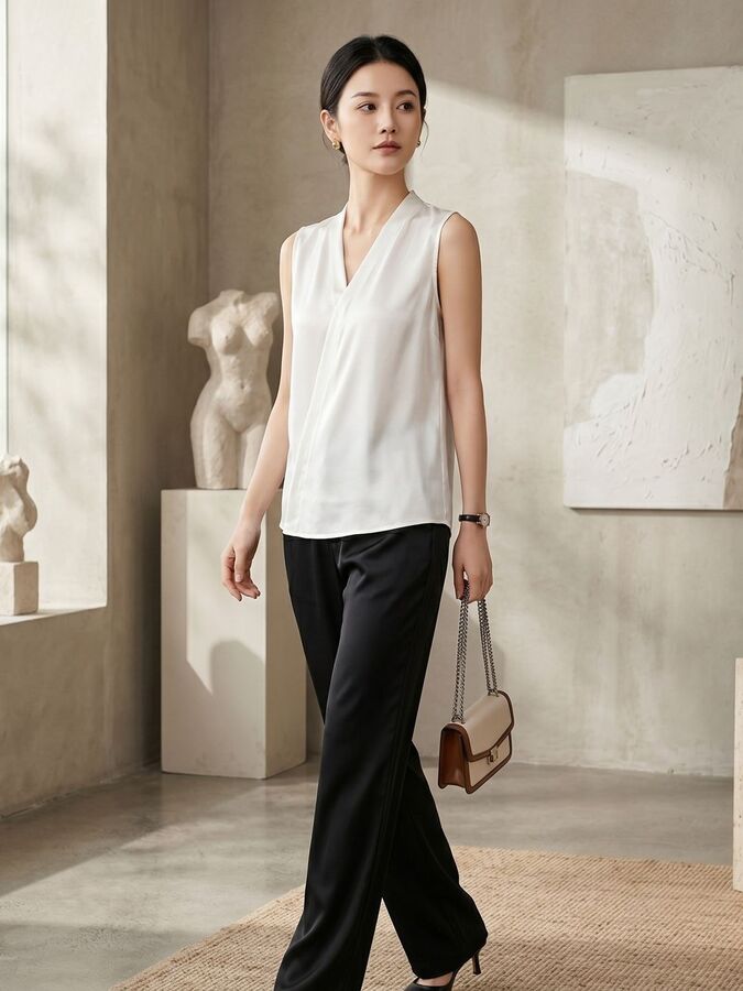 Silk Sleeveless V Neck Shirt view 4