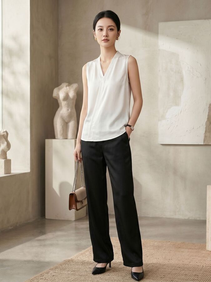 Silk Sleeveless V Neck Shirt view 5