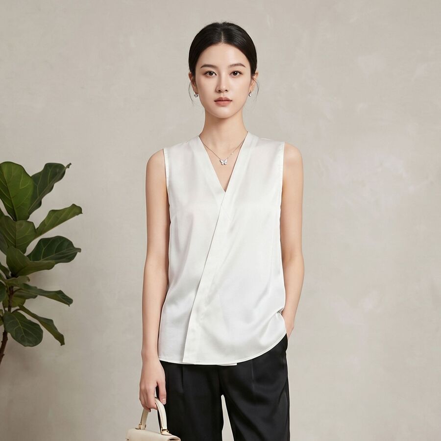 Silk Sleeveless V Neck Shirt view 6