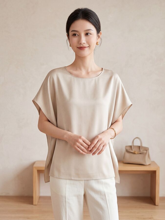 Silk Batwing Sleeve T Shirt