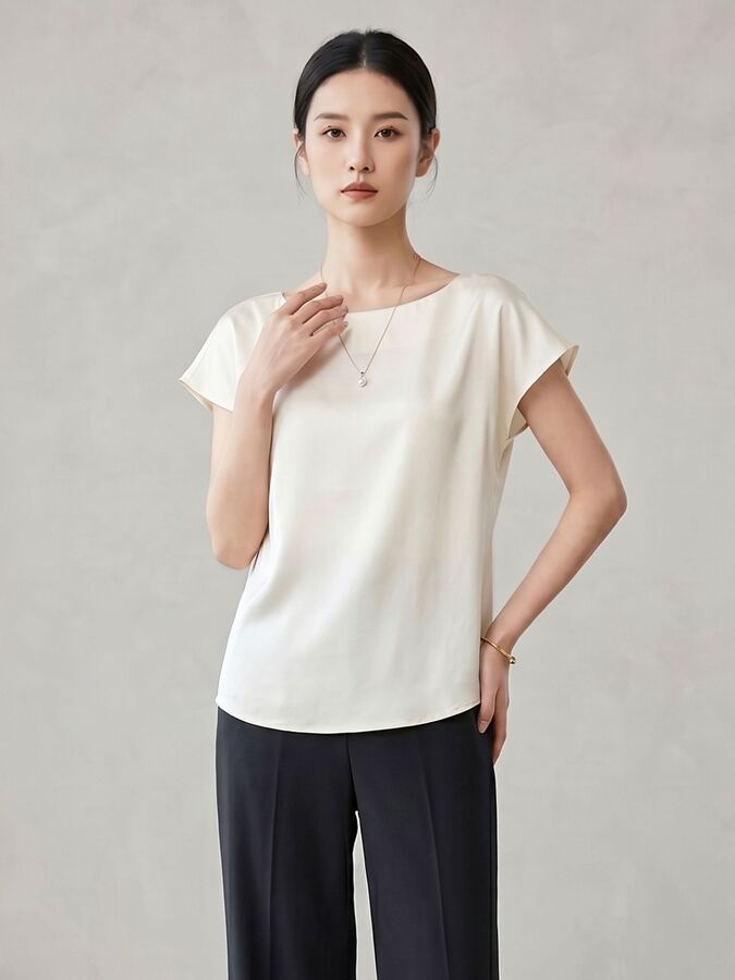 Blusa de Seda Manga Curta Lisa view 3