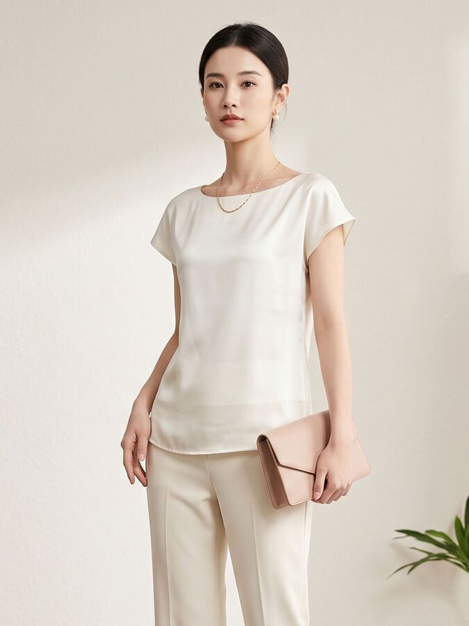 Blusa de Seda Manga Curta Lisa view 4