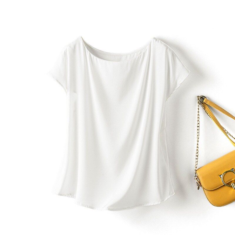 Blusa de Seda Manga Curta Lisa view 7