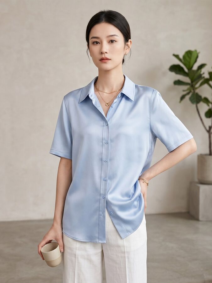 Satin Silk Short Sleeve Shirt